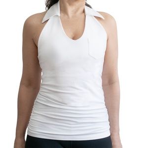 Organic Cotton White Halter Top w/Collar Bra Lined Athleisure NWT Size Medium